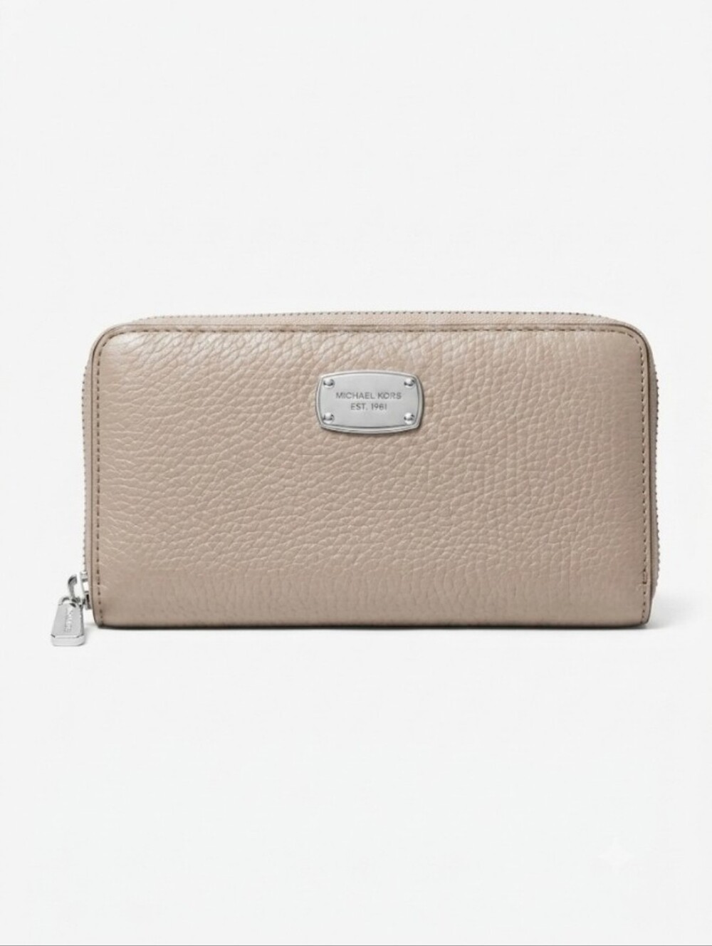 Michael Kors Pebbled Zip-Around Wallet in Beige Gray